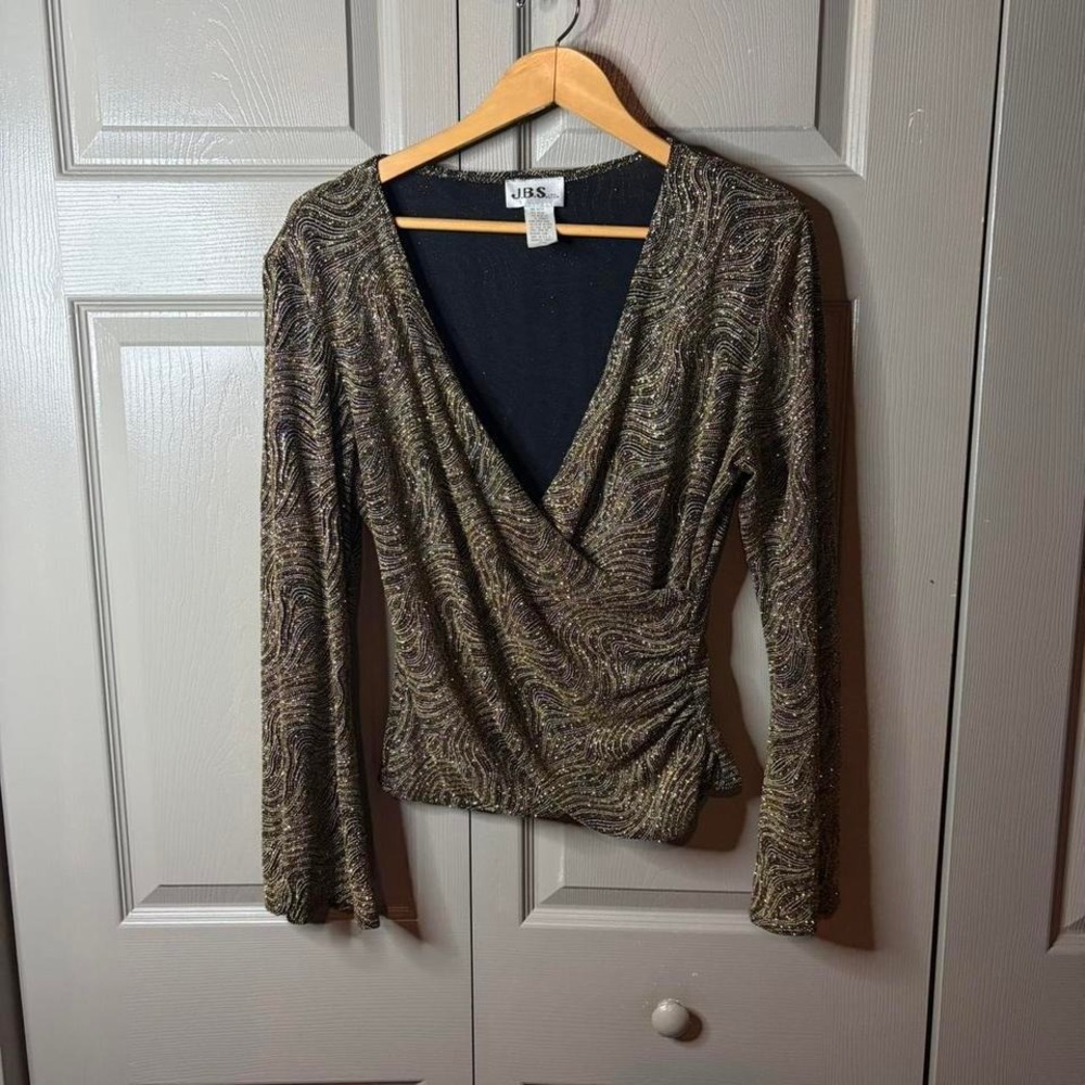 Y2K glam bell sleeve long sleeve Size L dequin sparkly fairy festival usa made